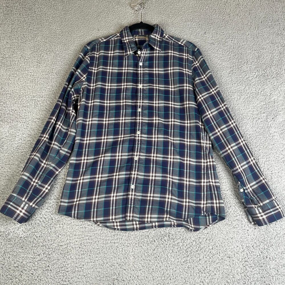 BURBERRY Brit Shirt Mens Medium Blue Brown Lightweight Long Sleeves Button Down